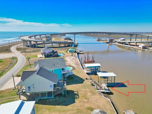 aerial view featuring a water view