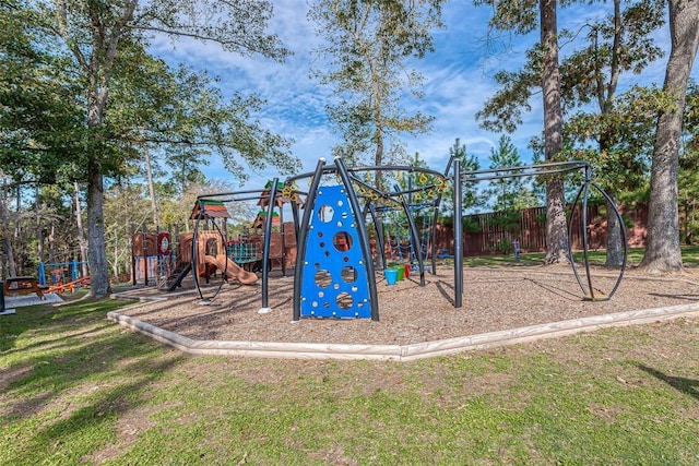 view of play area featuring a lawn