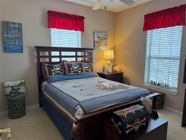 bedroom with light carpet