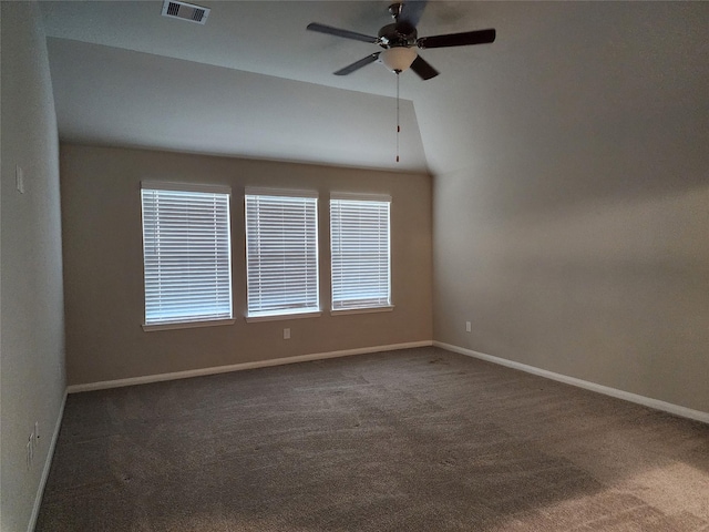 carpeted empty room with ceiling fan