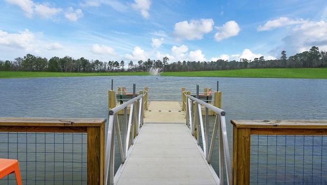 view of dock with a water view