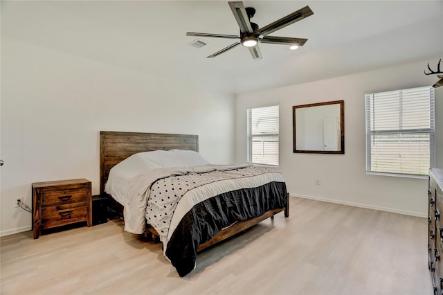 bedroom featuring ceiling fan and light hardwood / wood-style flooring