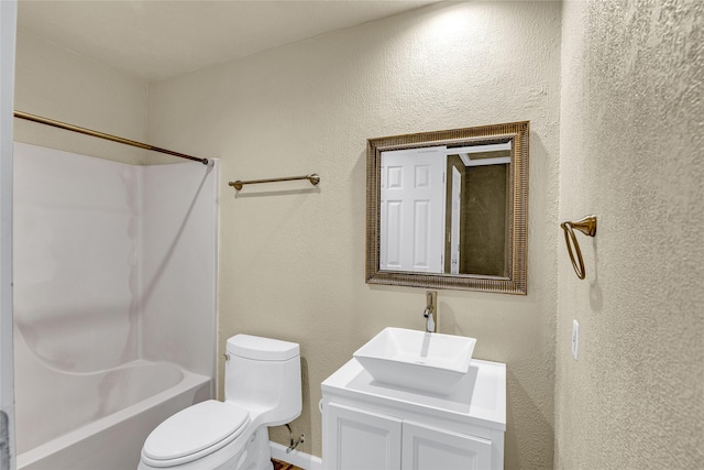 full bathroom with vanity,  shower combination, and toilet