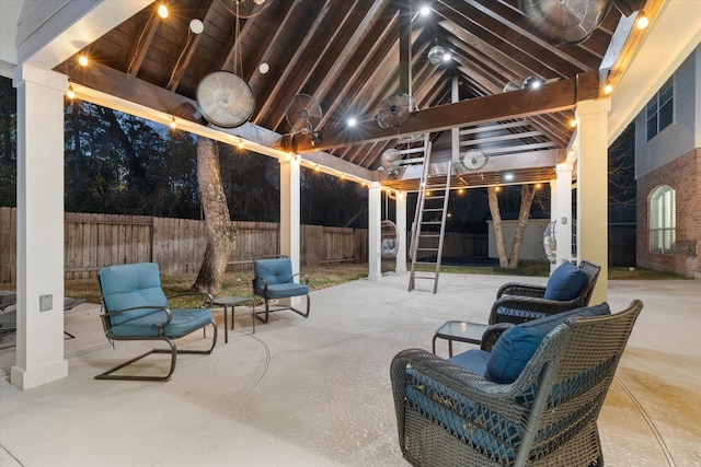 view of patio featuring a shed and a gazebo