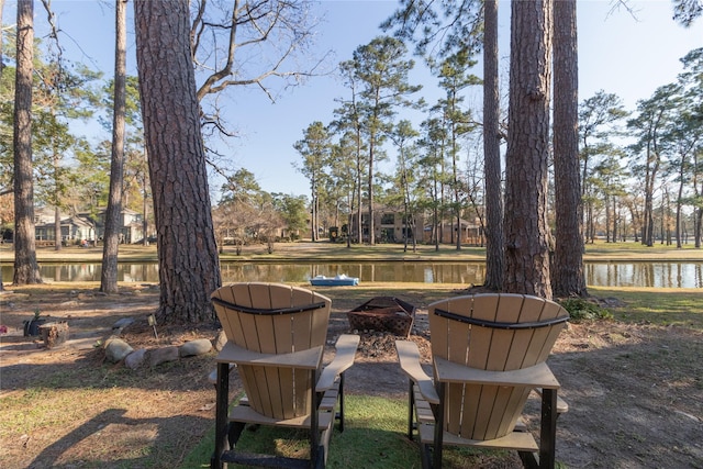 view of yard with a water view