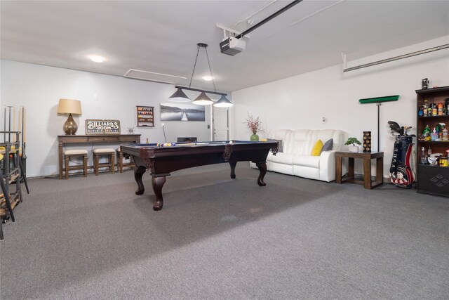 game room featuring pool table and carpet