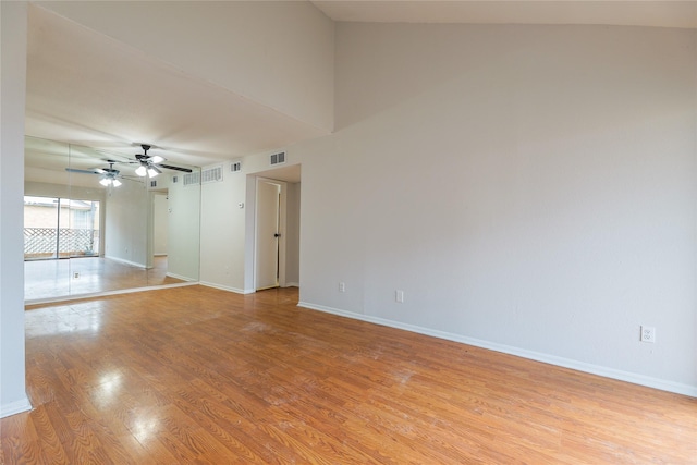 spare room with ceiling fan and light hardwood / wood-style floors