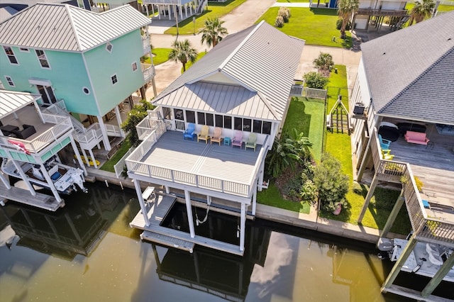 aerial view with a water view