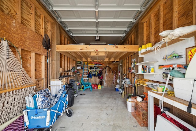 garage featuring a workshop area