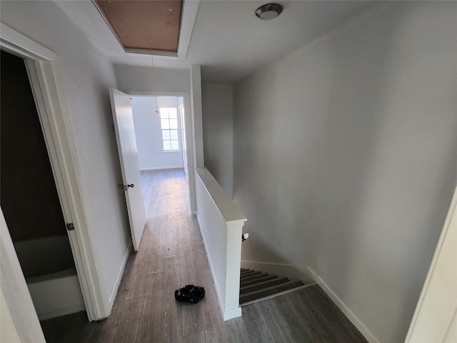 hallway with dark hardwood / wood-style flooring