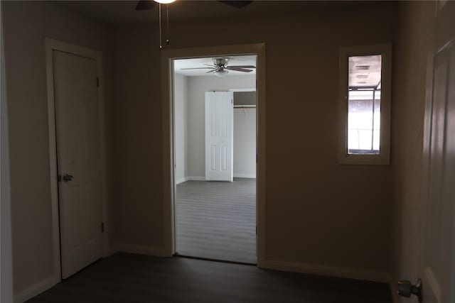 corridor featuring dark hardwood / wood-style flooring