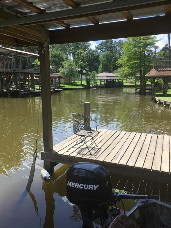 dock area with a water view