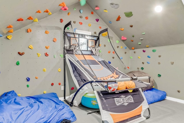 bedroom featuring vaulted ceiling