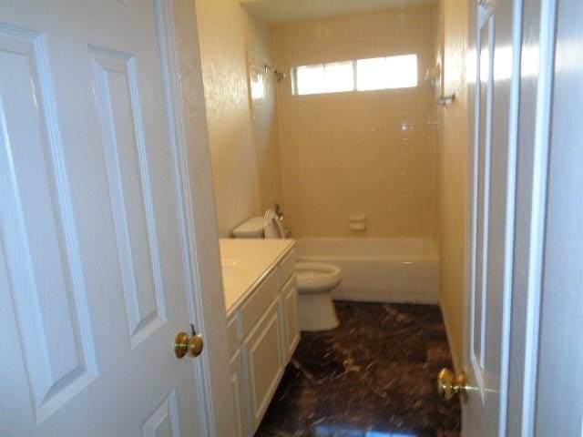 full bathroom with vanity, toilet, and bathing tub / shower combination