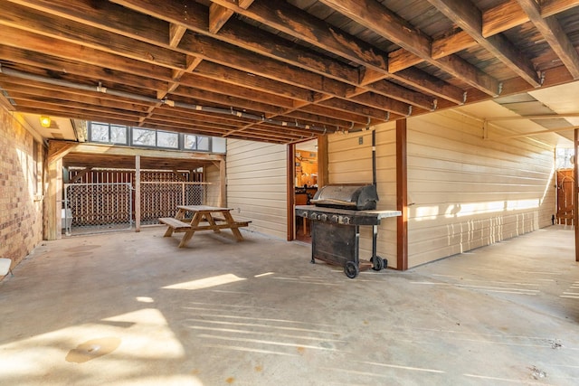 view of patio featuring a grill