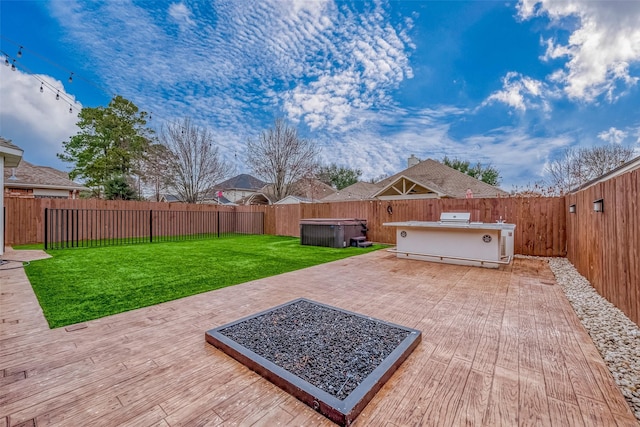 view of patio with a hot tub