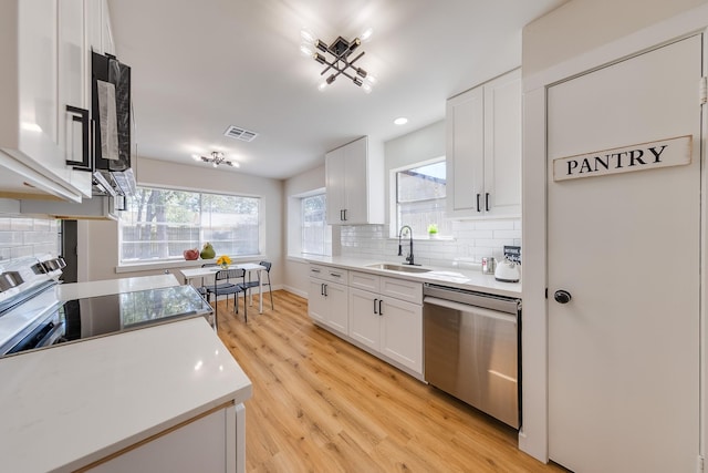 kitchen featuring tasteful backsplash, stainless steel appliances, sink, and white cabinets