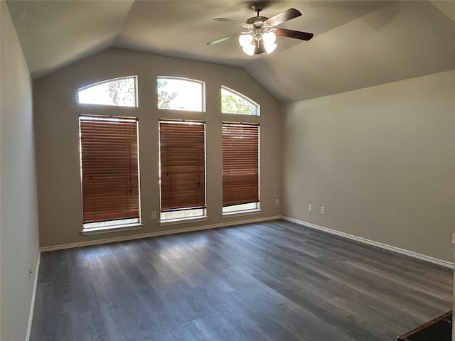 bonus room featuring dark hardwood / wood-style flooring, vaulted ceiling, and ceiling fan