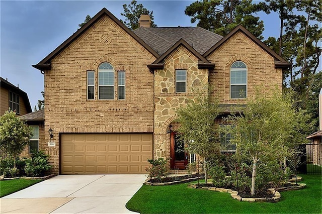 126 Hearthshire Cir, The Woodlands, TX 77354 - view of front of property featuring a garage and a front lawn