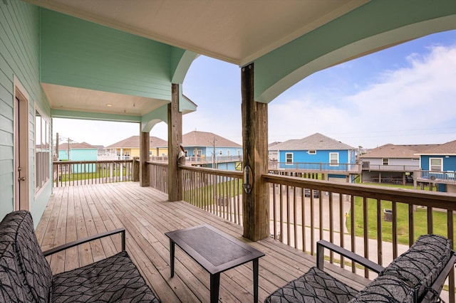 deck with a residential view