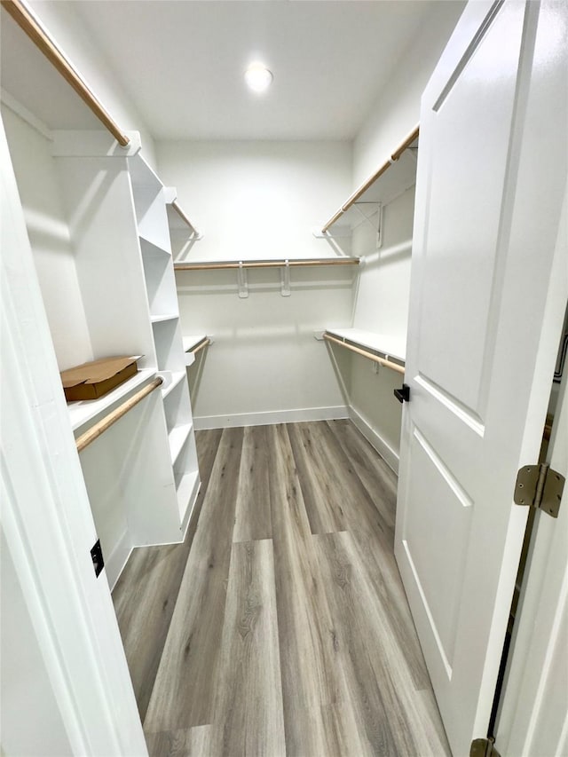 spacious closet with light hardwood / wood-style flooring