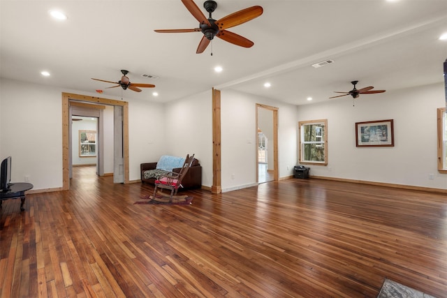 living room with dark wood-type flooring