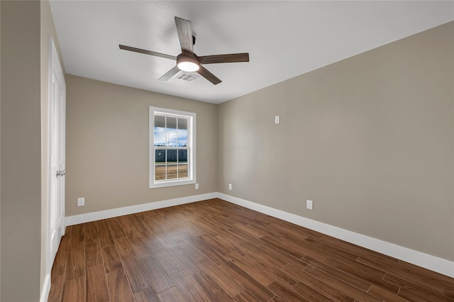 unfurnished room featuring wood-type flooring and ceiling fan