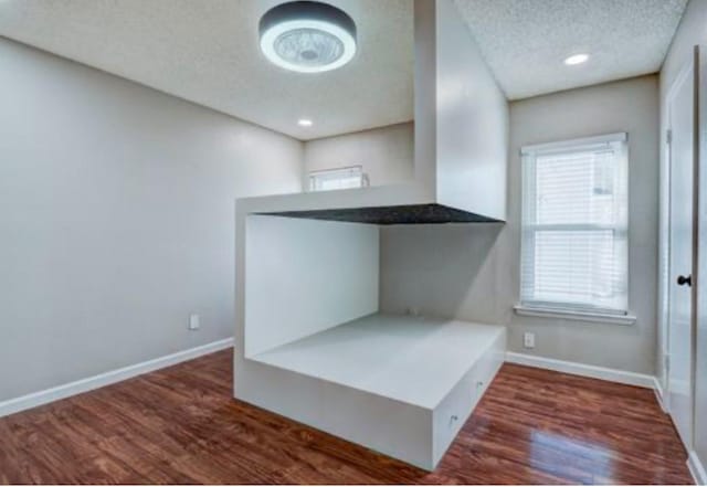 details with dark wood-type flooring and a textured ceiling