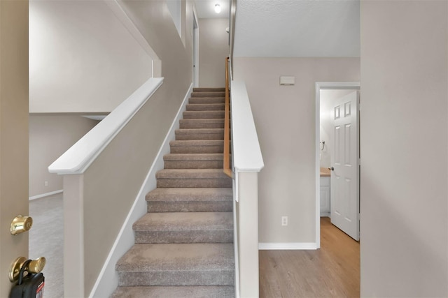 stairs with hardwood / wood-style flooring