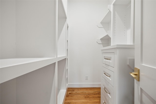 spacious closet featuring light hardwood / wood-style flooring