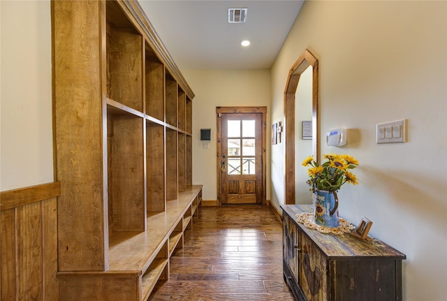 mudroom with dark hardwood / wood-style flooring