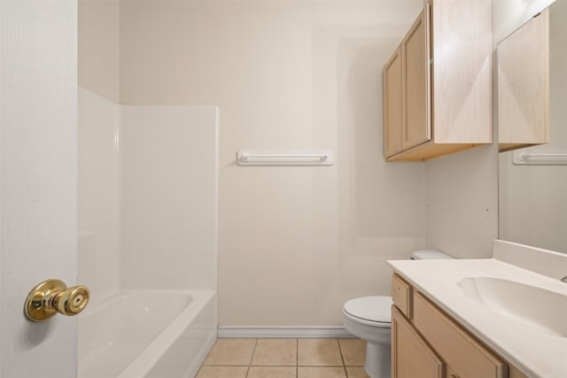 full bathroom with vanity,  shower combination, tile patterned floors, and toilet