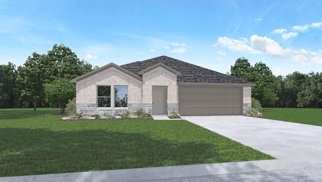 view of front of property with a garage and a front yard