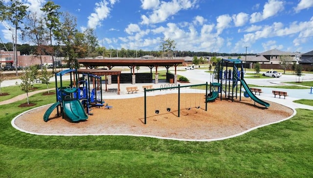 view of play area featuring a lawn