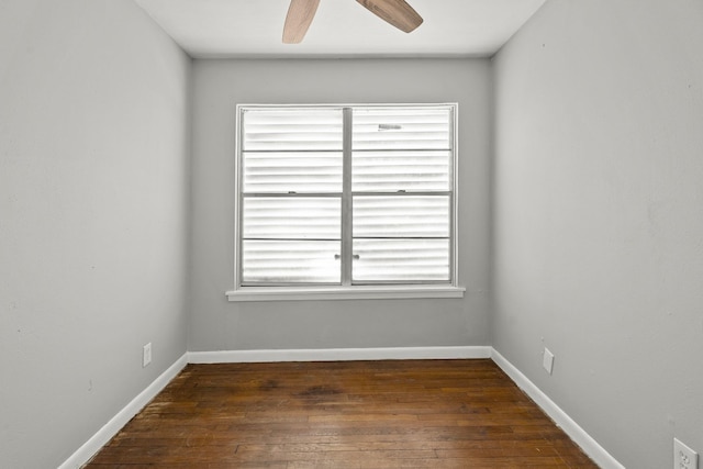 empty room featuring ceiling fan and dark hardwood / wood-style flooring