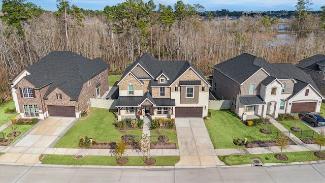 exterior space with a garage and a front lawn