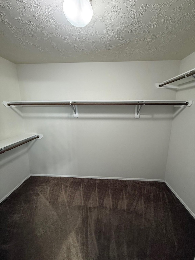 walk in closet with dark carpet