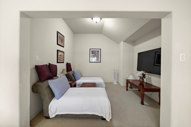 bedroom featuring lofted ceiling and carpet flooring