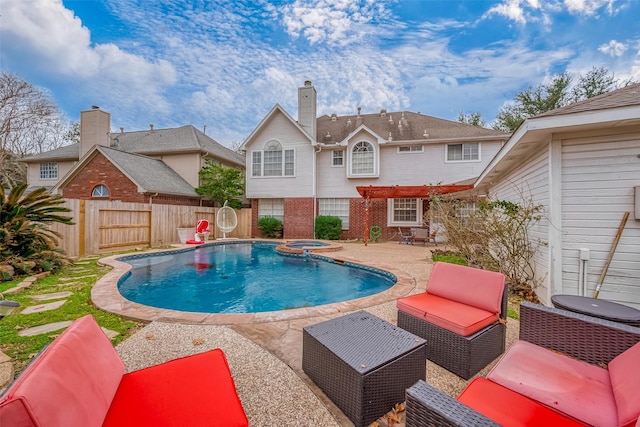 view of pool with a pergola, a patio, and an in ground hot tub