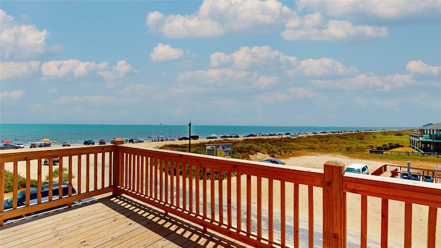 deck featuring a water view