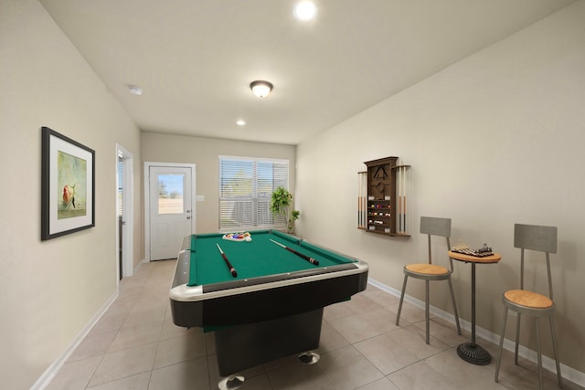 rec room featuring light tile patterned flooring and pool table