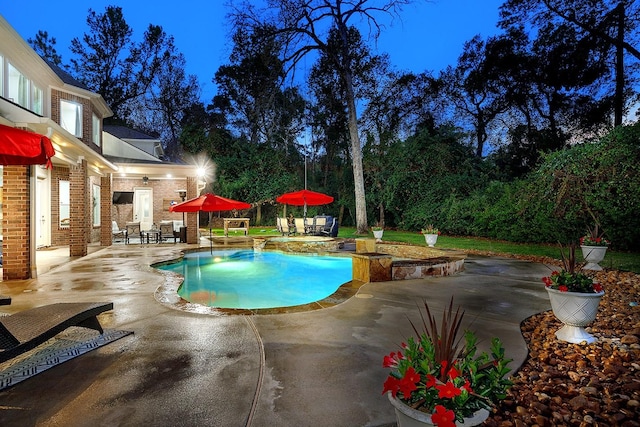 view of pool featuring a jacuzzi and a patio area