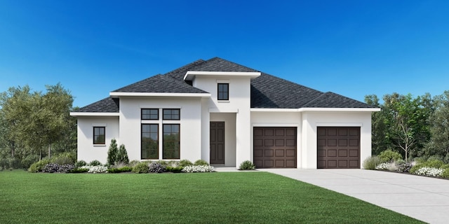 view of front of house with a garage and a front lawn