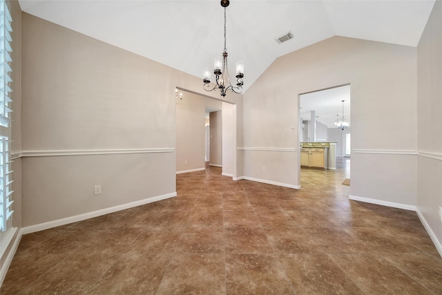 3011 Candle Bend Dr, Spring, TX 77388 - unfurnished dining area with a chandelier and lofted ceiling