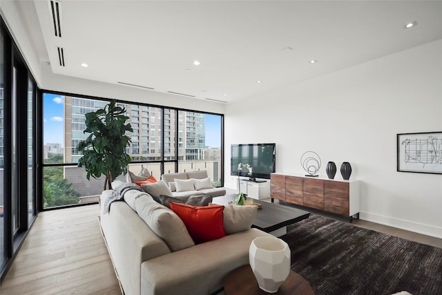 living room with light wood-type flooring