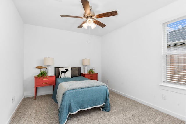 bedroom featuring ceiling fan and carpet flooring