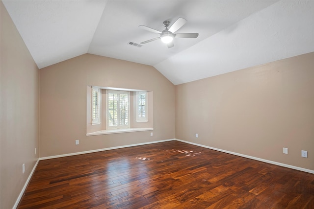 bonus room with ceiling fan, lofted ceiling, and dark hardwood / wood-style floors