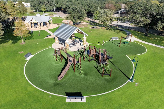 drone / aerial view featuring a playground