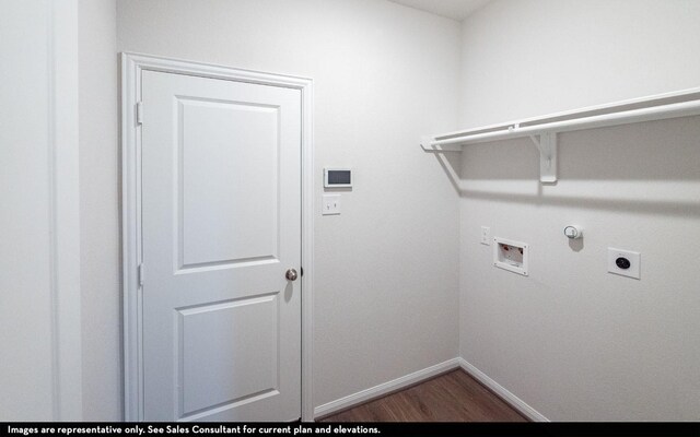 14119 Gingko Ct, Crosby, TX 77532 - washroom with baseboards, electric dryer hookup, washer hookup, wood finished floors, and gas dryer hookup