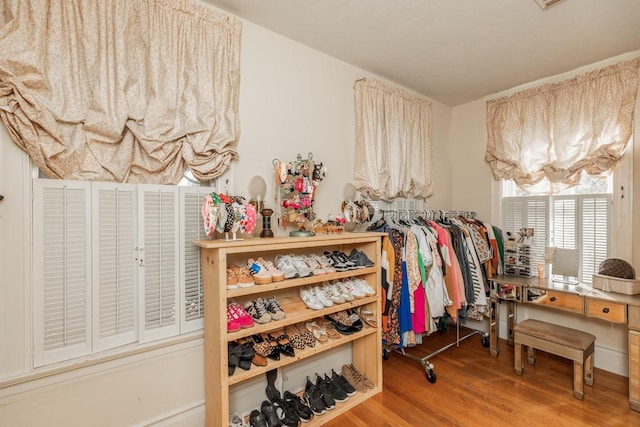 walk in closet featuring wood-type flooring